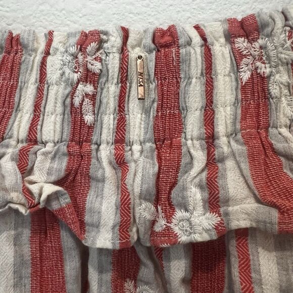 MISA Los Angeles Coral Grey & White Stripe Embroidered Off Shoulder Top Sz M - Picture 3 of 7